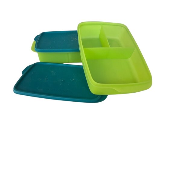 TUPPERWARE Rectangle Large LUNCH-IT Divided Container Green/Blue Colorful - Picture 2 of 6